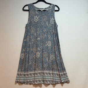 Loft Floral Sleeveless Blue Dress Medium